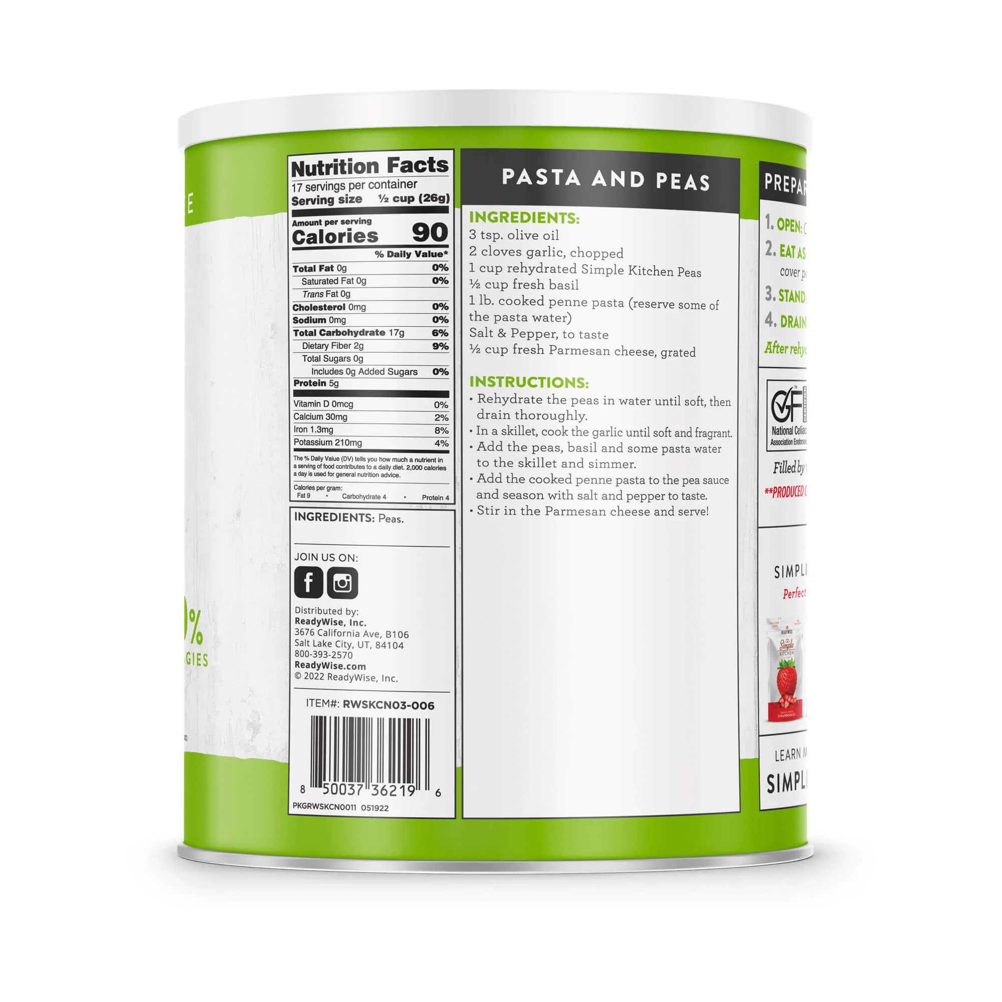 Peas – Freeze‑Dried #10 Can – 17 Servings | ReadyWise - Image 3