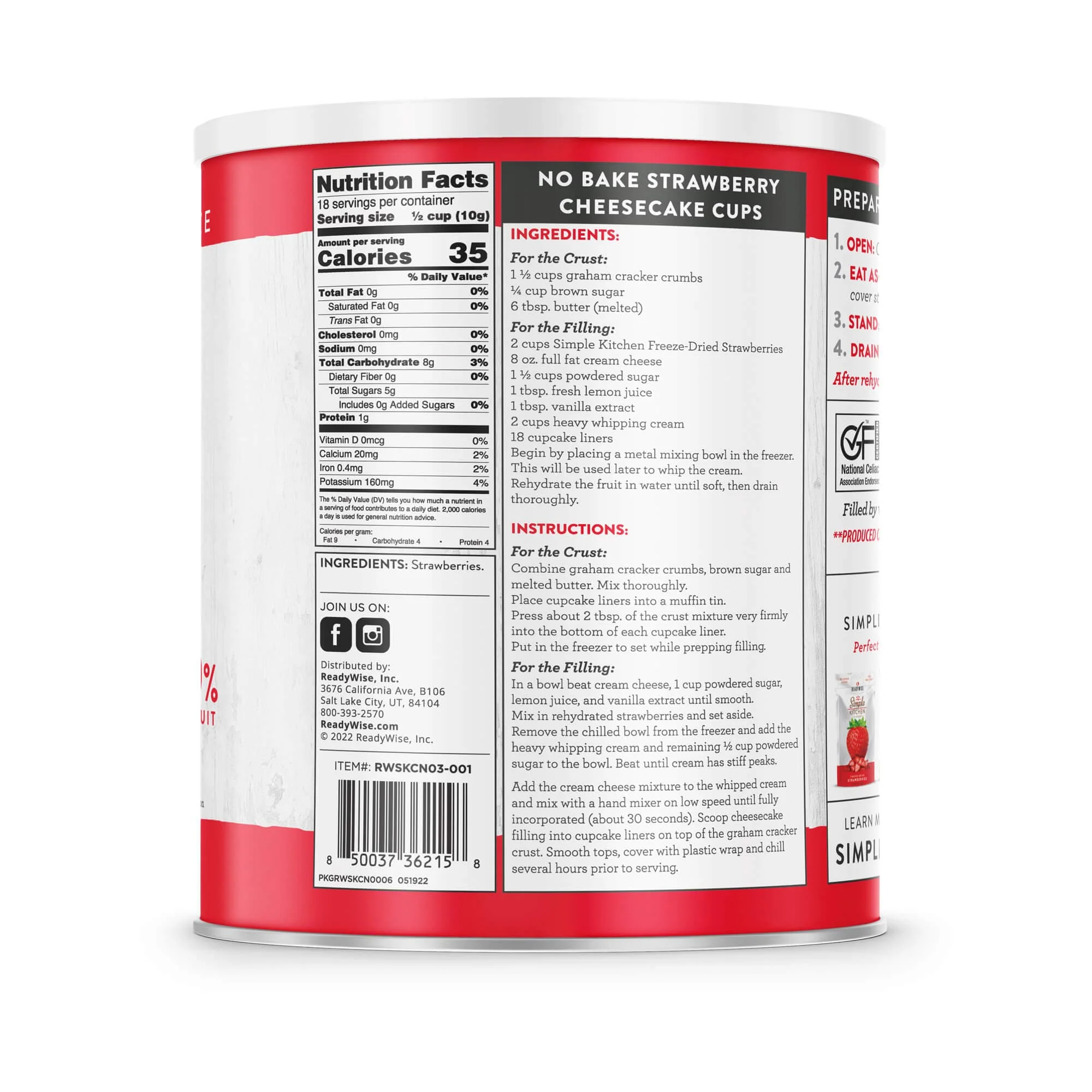 Sliced Strawberries – Freeze‑Dried #10 Can – 18 Servings | ReadyWise - Image 3